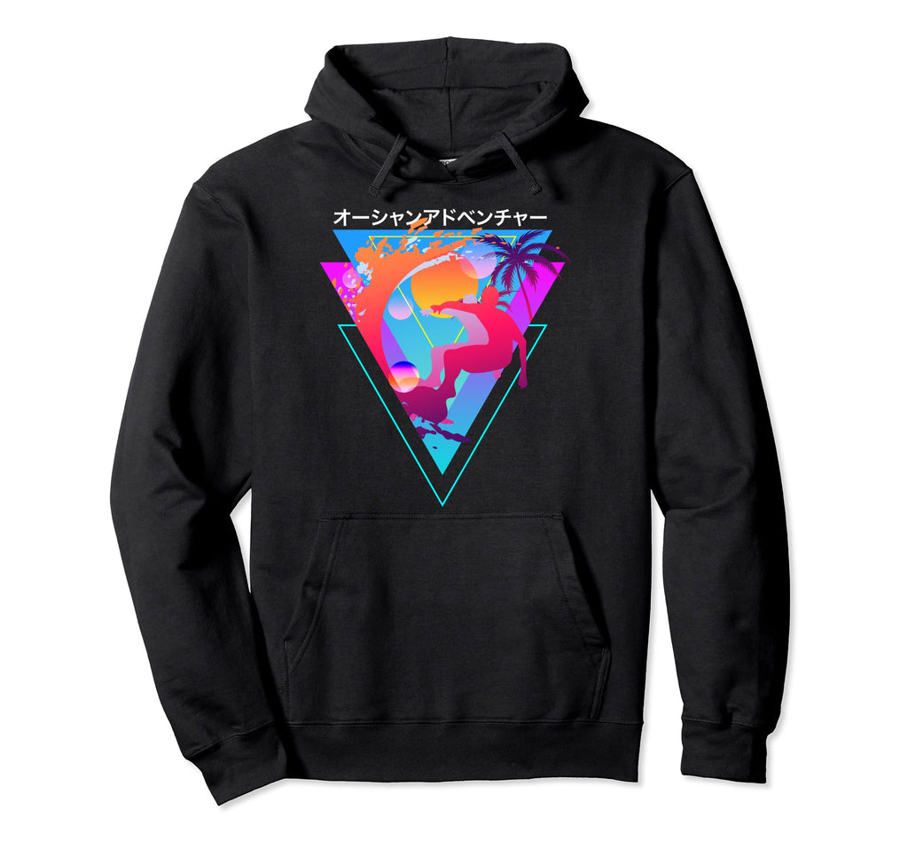 Surfer Surfing Waves Vaporwave Aesthetic Hoodie - Aesthetic Graphic Unisex - T-Shirt, Sweatshirt, Hoodie