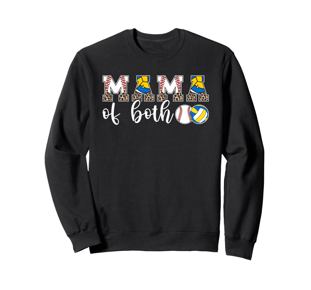 Mama Both Leopard Volleyball Baseball Mom Sweatshirt - Graphic Print Unisex - T-Shirt, Sweatshirt, Hoodie