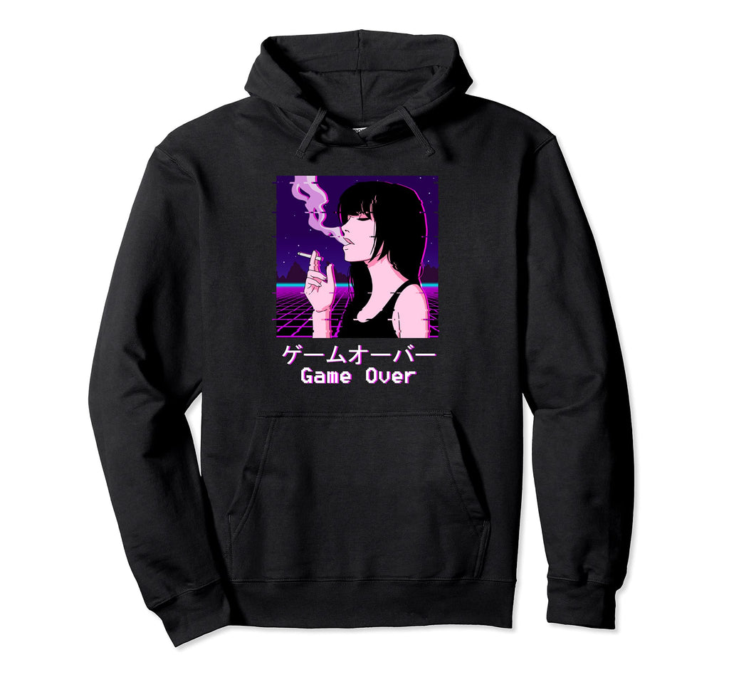 Sad Anime Game Over Japanese Aesthetic Hoodie - Unique Graphic for Adults - T-Shirt, Sweatshirt, Hoodie