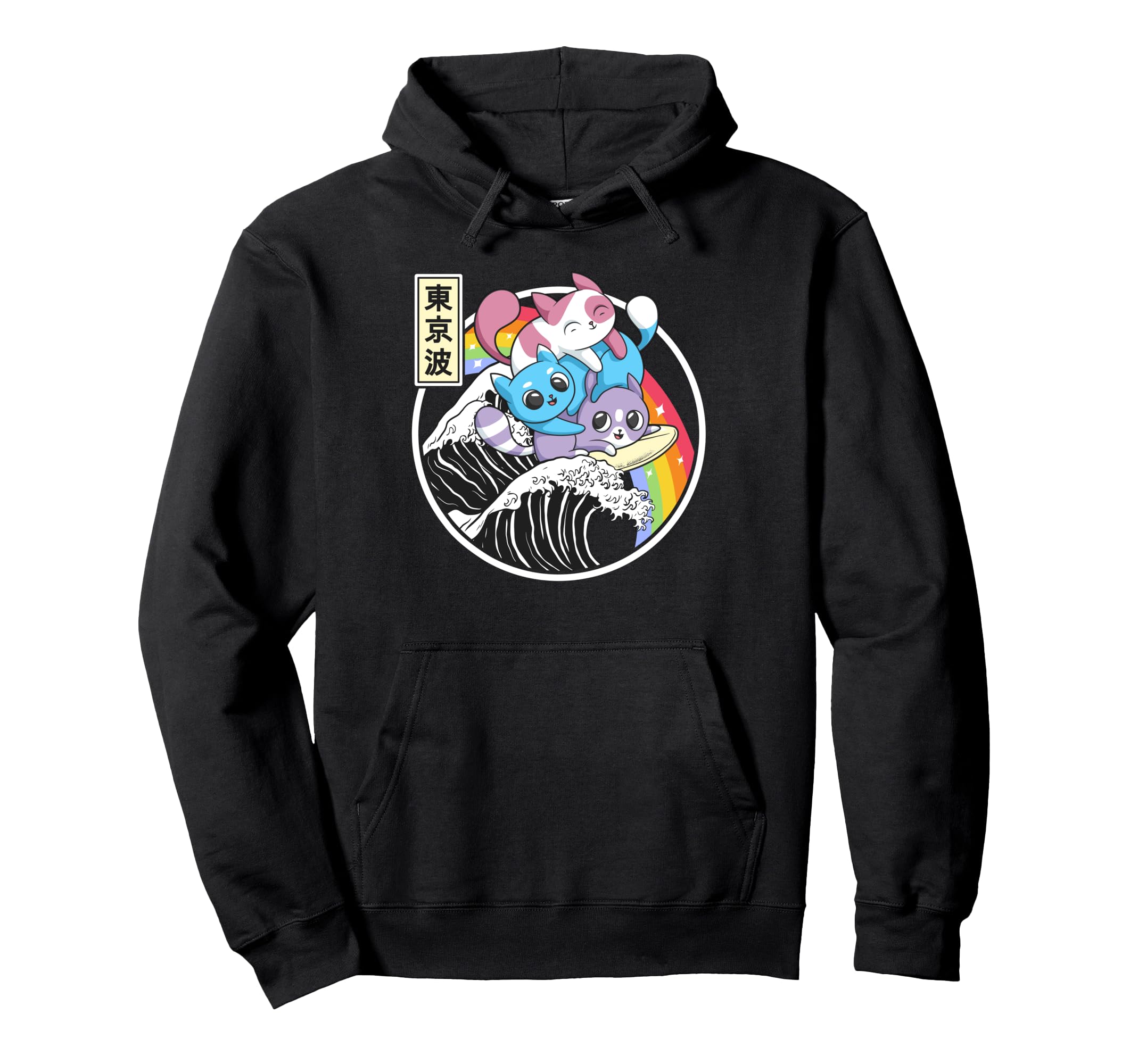 Playing Cats Surfing Kanagawa Wave Hoodie - Novelty Apparel Men Women - T-Shirt, Sweatshirt, Hoodie