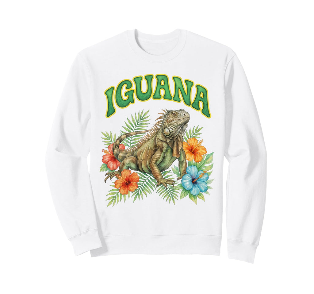 Iguana Groovy Floral Iguana Sweatshirt - Unique Graphic Men Women - T-Shirt, Sweatshirt, Hoodie