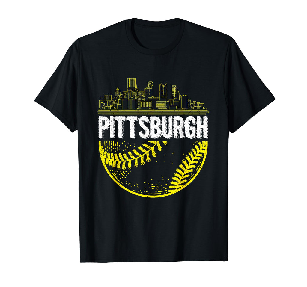 Pittsburgh Baseball Cityscape Distressed T-Shirt - Novelty Apparel Unisex - T-Shirt, Sweatshirt, Hoodie