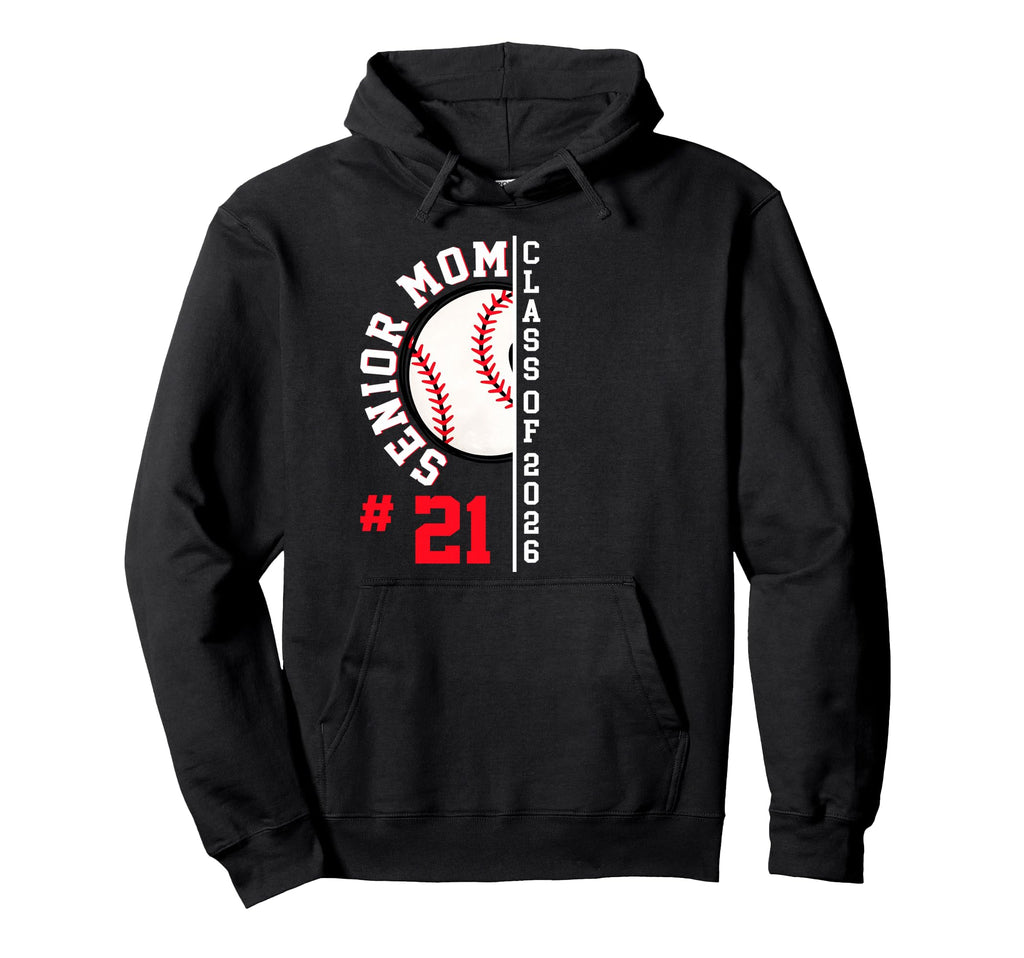 Senior Mom Class 2026 Baseball Hoodie - Aesthetic Graphic for Adults - T-Shirt, Sweatshirt, Hoodie