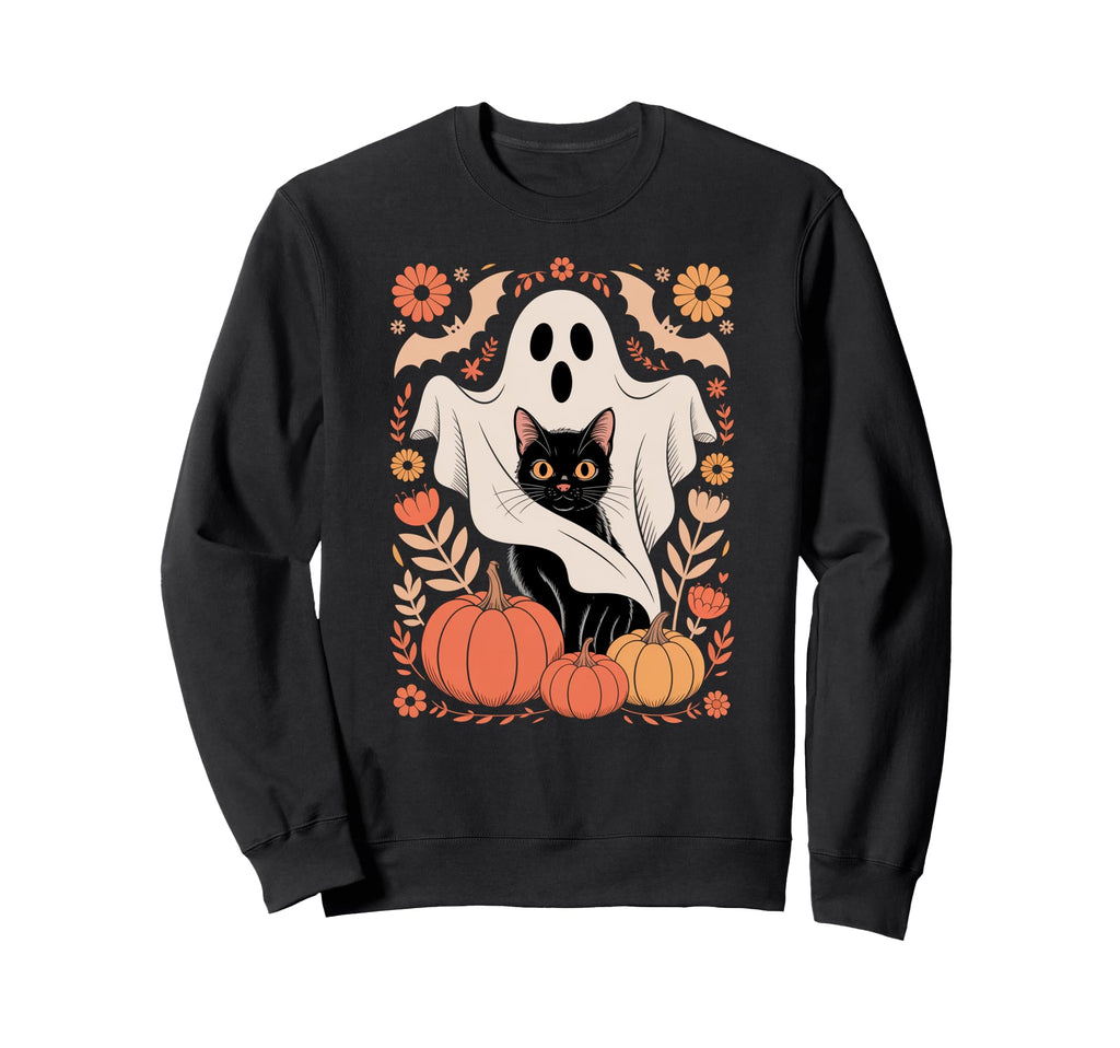 Boho Floral Spooky Ghost Holding Sweatshirt - Streetwear Style Unisex - T-Shirt, Sweatshirt, Hoodie