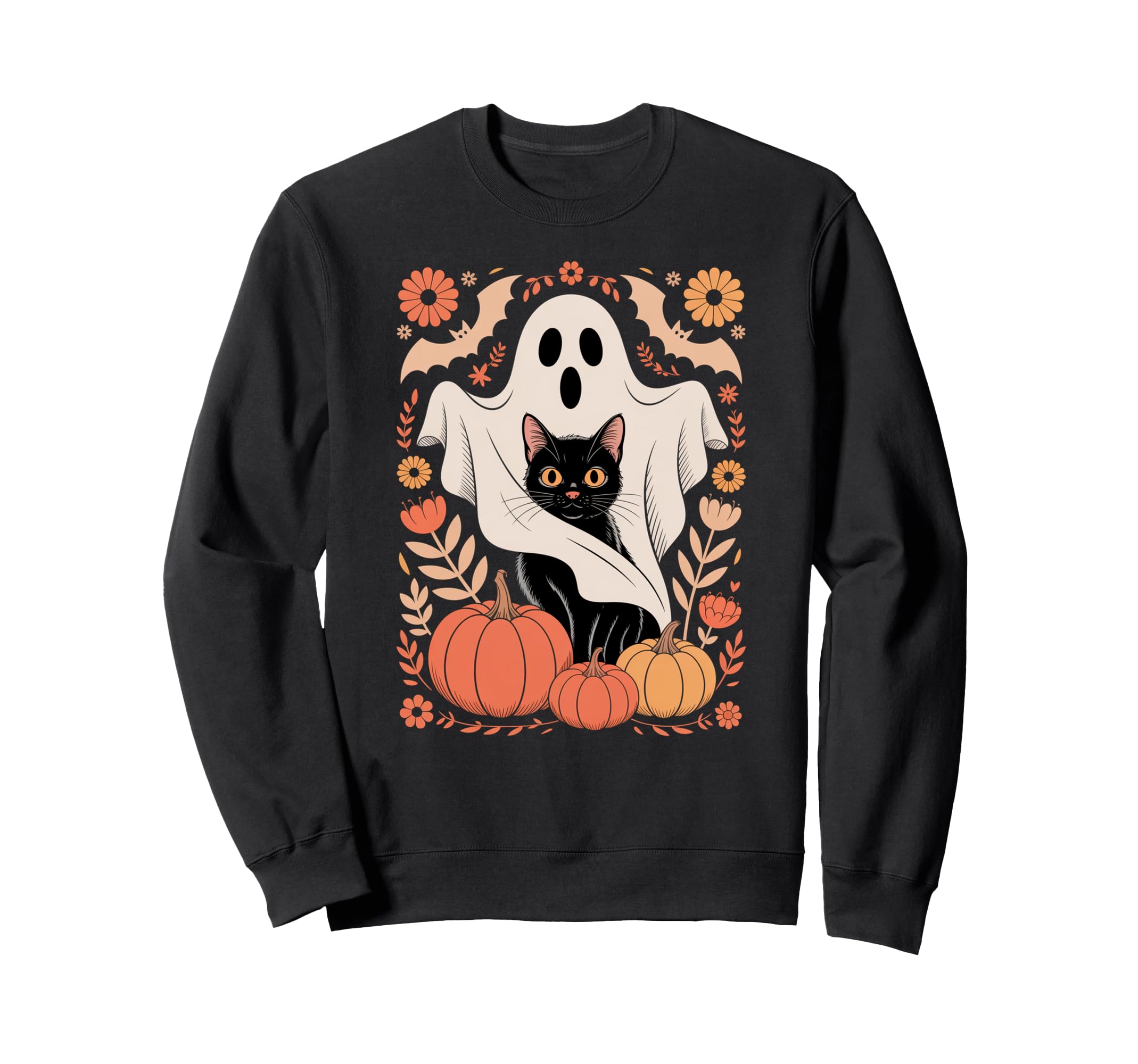 Boho Floral Spooky Ghost Holding Sweatshirt - Streetwear Style Unisex - T-Shirt, Sweatshirt, Hoodie