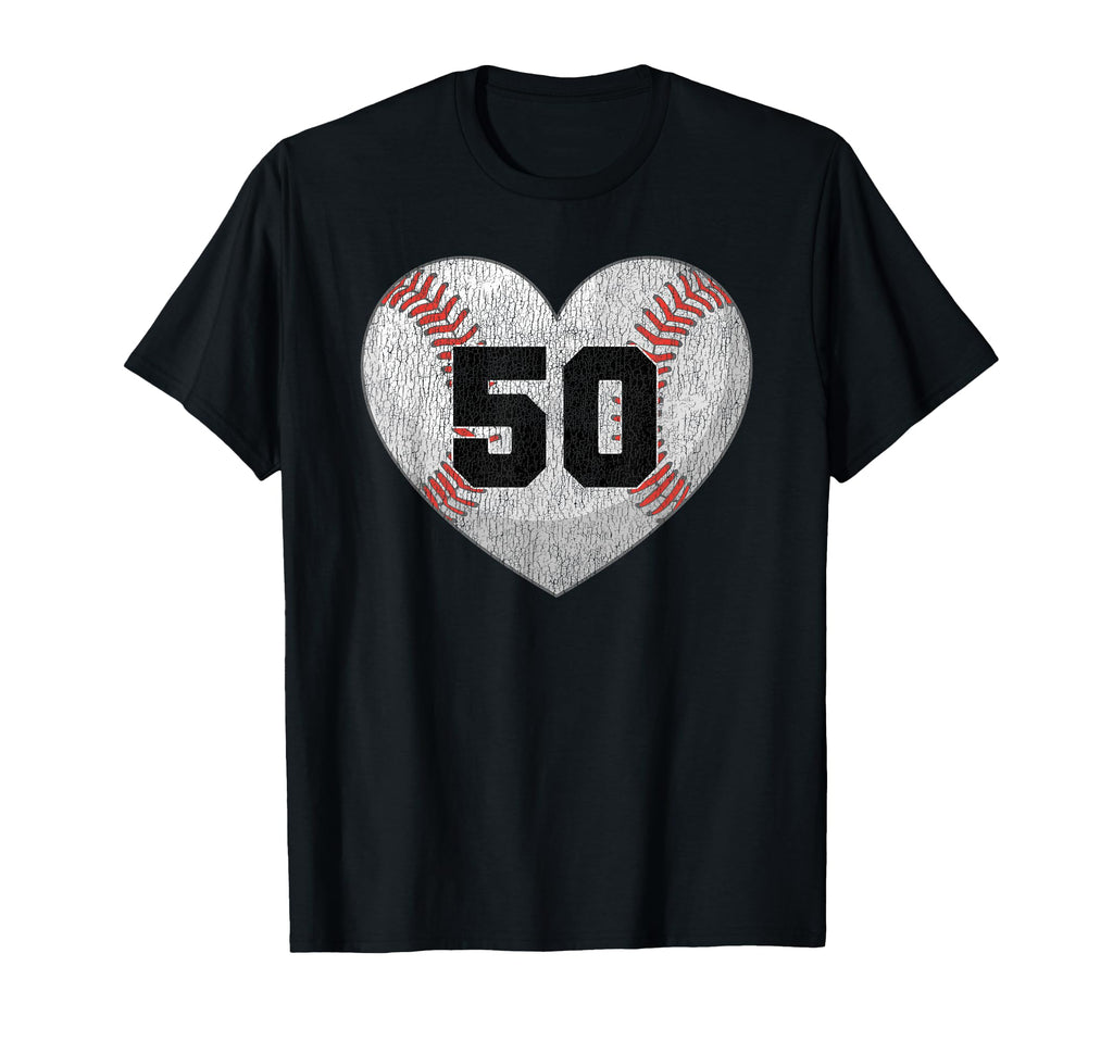 Baseball Number 50 Distressed Heart T-Shirt - Casual Everyday Wear Unisex - T-Shirt, Sweatshirt, Hoodie