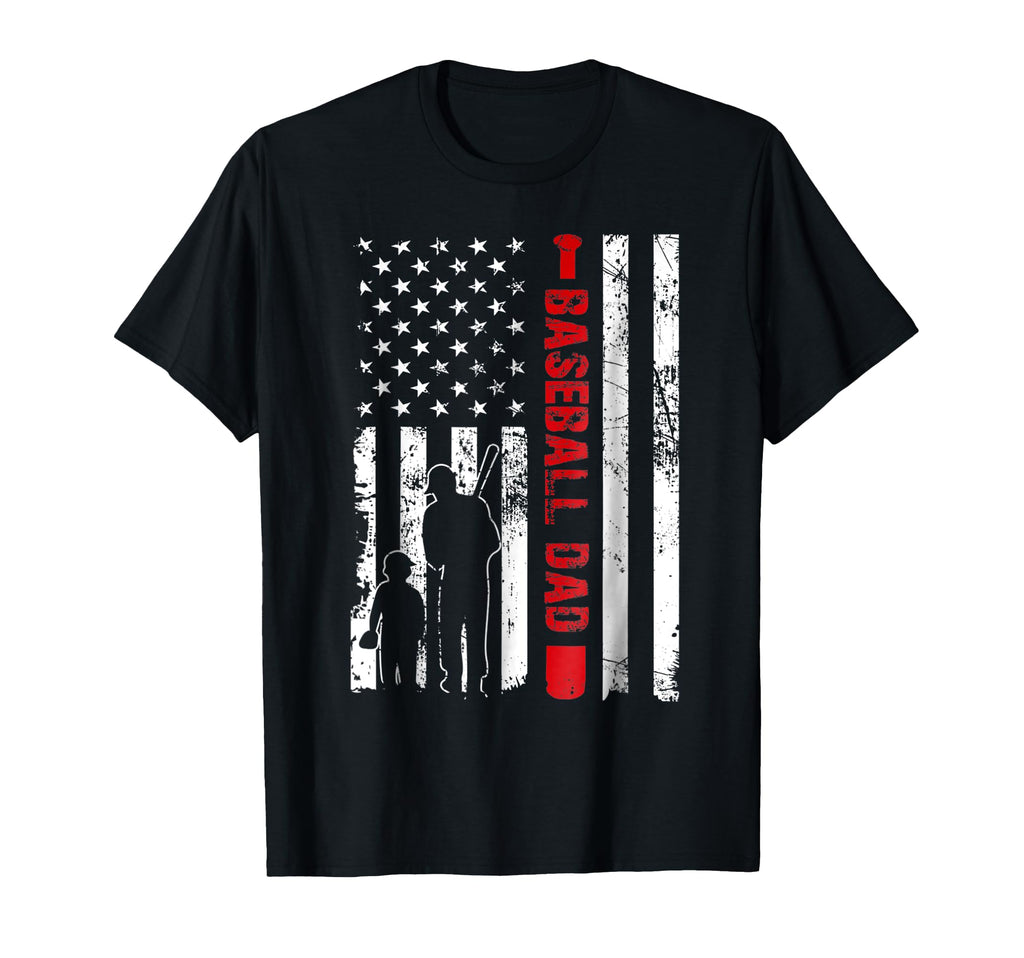 Proud Baseball Dad American Flag T-Shirt - Casual Everyday Wear Unisex - T-Shirt, Sweatshirt, Hoodie