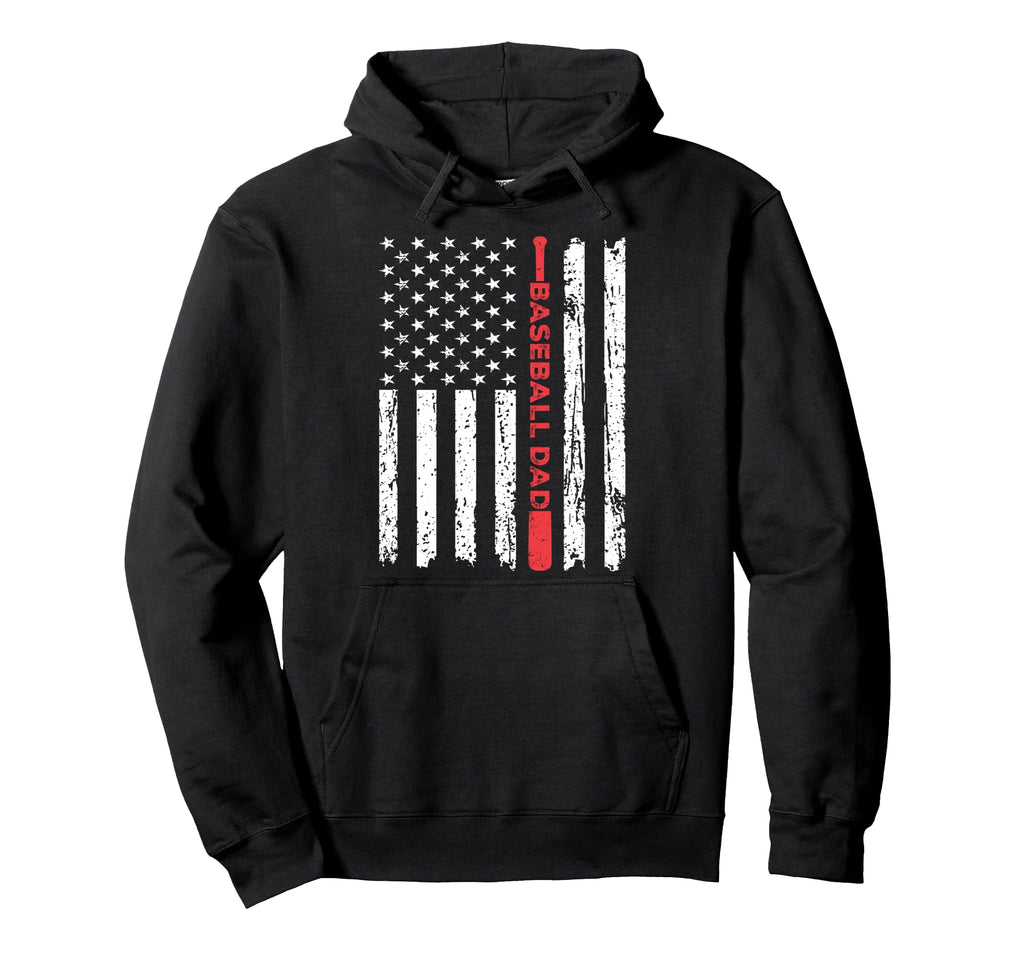 Baseball Dad American Flag Fathers Day Hoodie - Graphic Print for Adults - T-Shirt, Sweatshirt, Hoodie