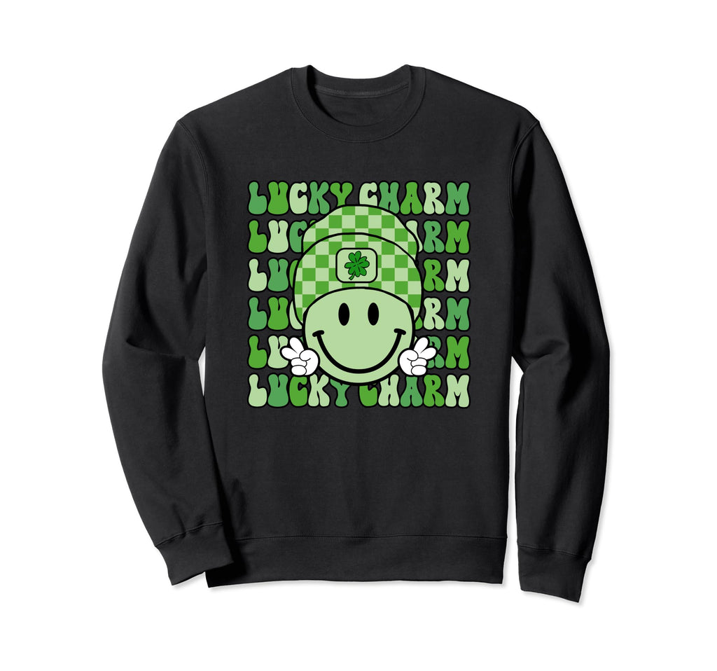 St Patricks Day Boho Groovy Smile Sweatshirt - Novelty Apparel Men Women - T-Shirt, Sweatshirt, Hoodie