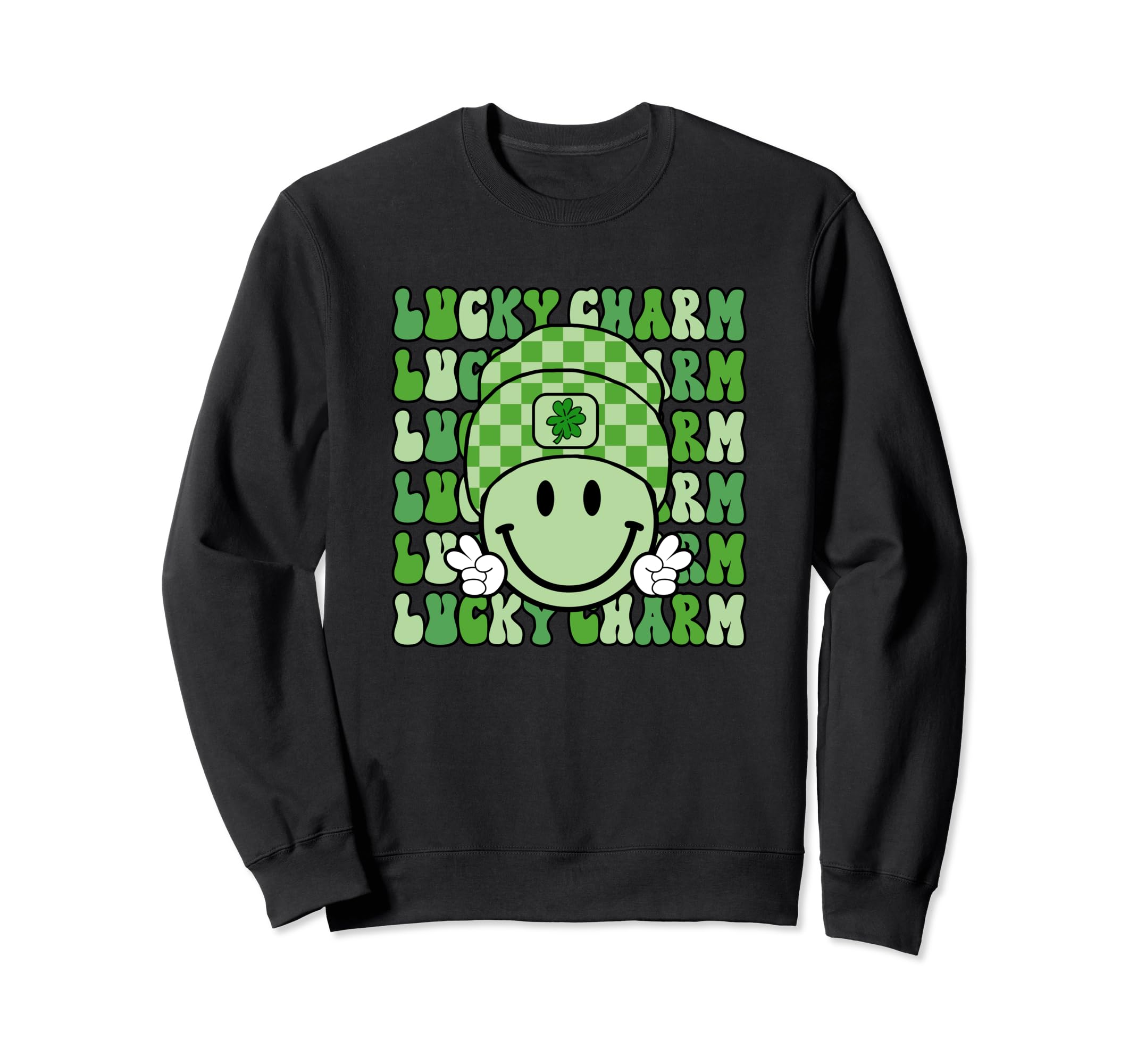 St Patricks Day Boho Groovy Smile Sweatshirt - Novelty Apparel Men Women - T-Shirt, Sweatshirt, Hoodie
