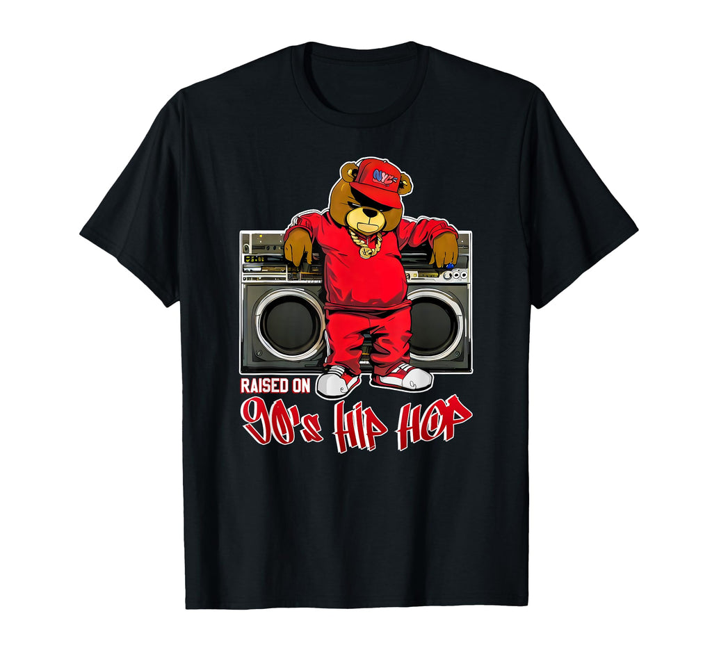 Raised 90S Hip Hop Old School Teddy T-Shirt - Aesthetic Graphic Men Women - T-Shirt, Sweatshirt, Hoodie