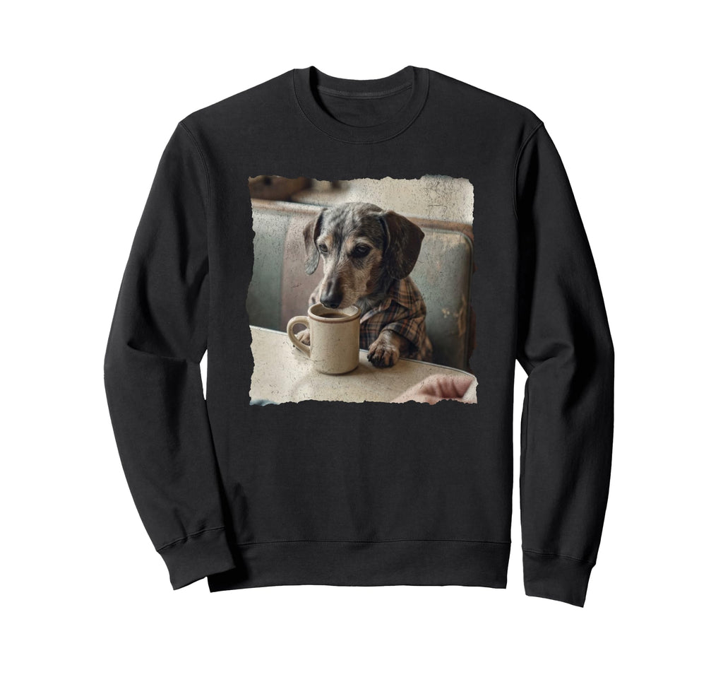 Dachshund Coffee Diner Art Dog Sweatshirt - Fun Novelty Design Unisex - T-Shirt, Sweatshirt, Hoodie