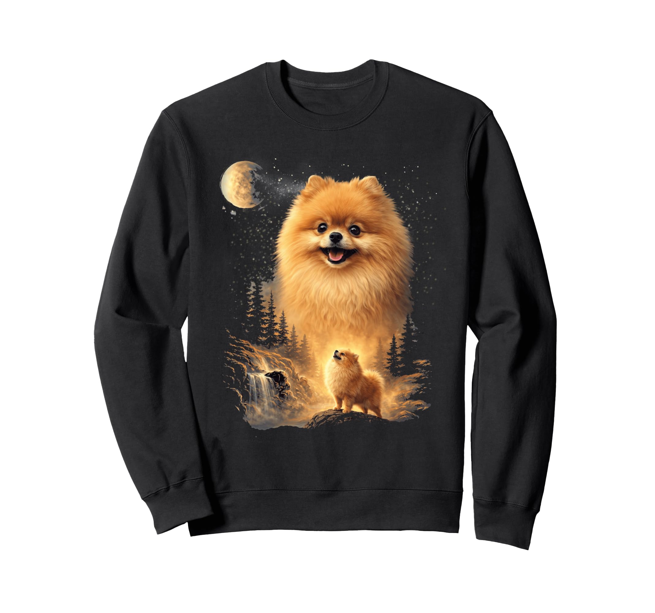 Pomeranian Howling To Moon Sweatshirt - Casual Everyday Wear for Adults - T-Shirt, Sweatshirt, Hoodie
