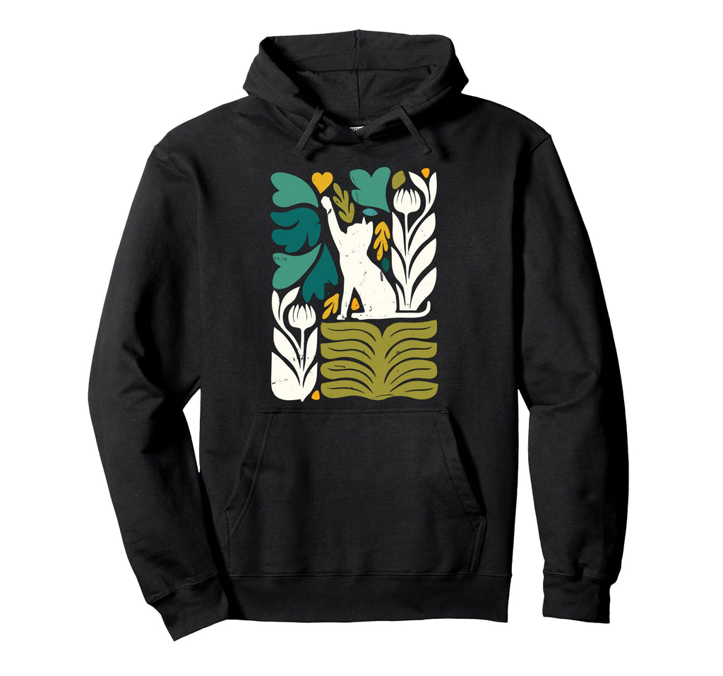 Cat Lovers Boho Matisse Flower Painting Hoodie - Novelty Apparel for Adults - T-Shirt, Sweatshirt, Hoodie