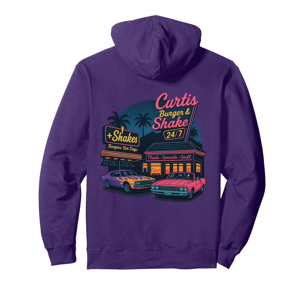 Curtis Burger And Shake Diner Night Back Hoodie - Trendy Graphic for Adults - T-Shirt, Sweatshirt, Hoodie