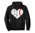 Baseball Volleyball Heart Funny Hoodie - Minimalist Print for Adults - T-Shirt, Sweatshirt, Hoodie