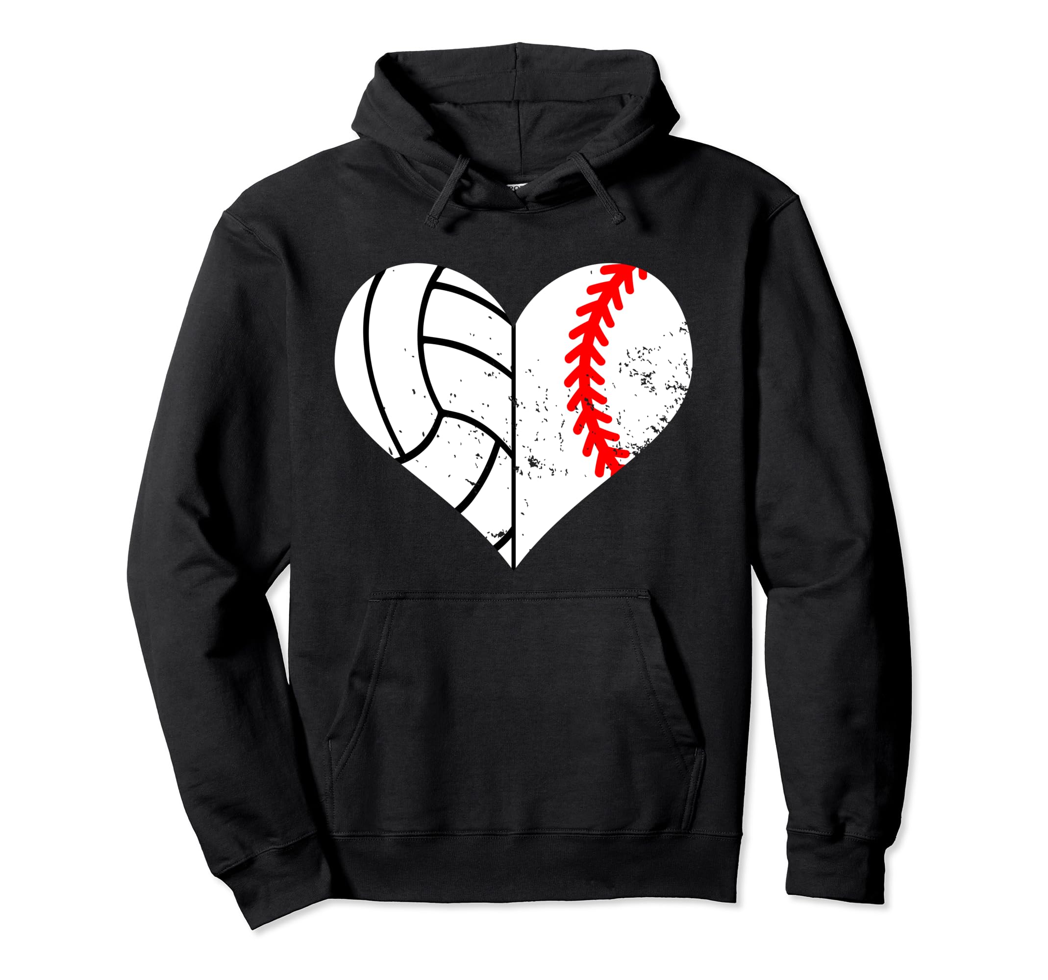 Baseball Volleyball Heart Funny Hoodie - Minimalist Print for Adults - T-Shirt, Sweatshirt, Hoodie