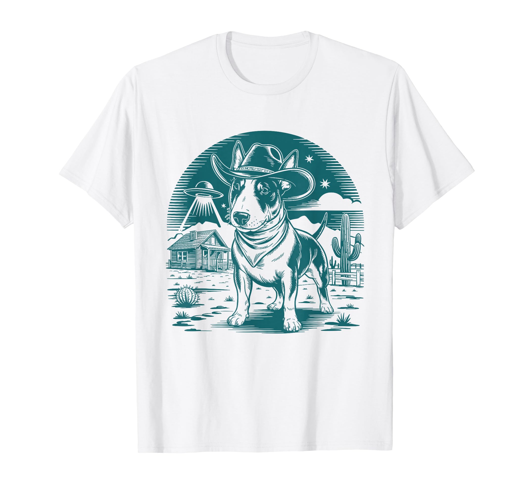 Bull Terrier Cowboy Ufo Western Dog Mom T-Shirt - Novelty Apparel Men Women - T-Shirt, Sweatshirt, Hoodie