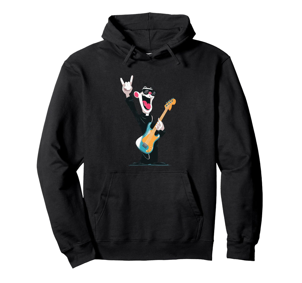 Funny Cartoon Bear Guitar Player Rock Music Hoodie - Unique Graphic Unisex - T-Shirt, Sweatshirt, Hoodie