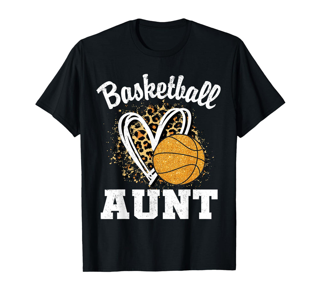 Leopard Heart Basketball Auntie Hoodie - Minimalist Print for Adults - T-Shirt, Sweatshirt, Hoodie
