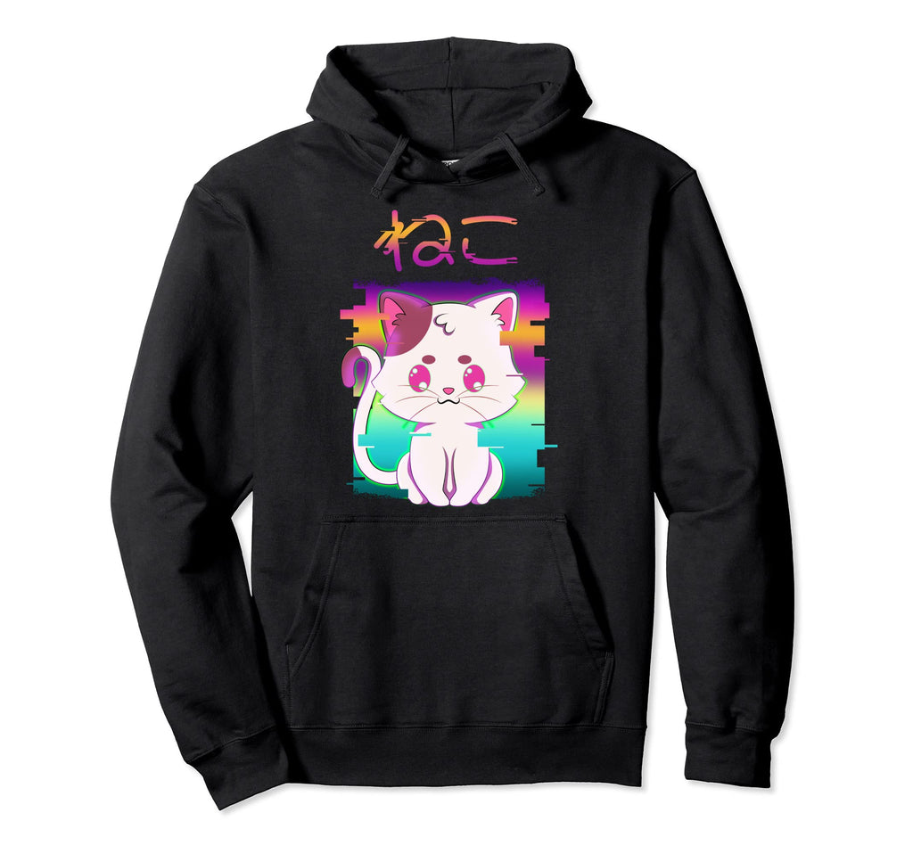 Vaporwave Glitch Aesthetic Japan Cat Hoodie - Novelty Apparel Men Women - T-Shirt, Sweatshirt, Hoodie