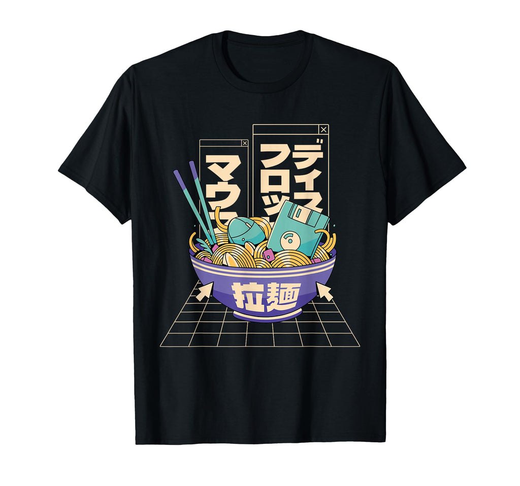 90S Tech Ramen Bowl Vaporwave T-Shirt - Fun Novelty Design for Adults - T-Shirt, Sweatshirt, Hoodie