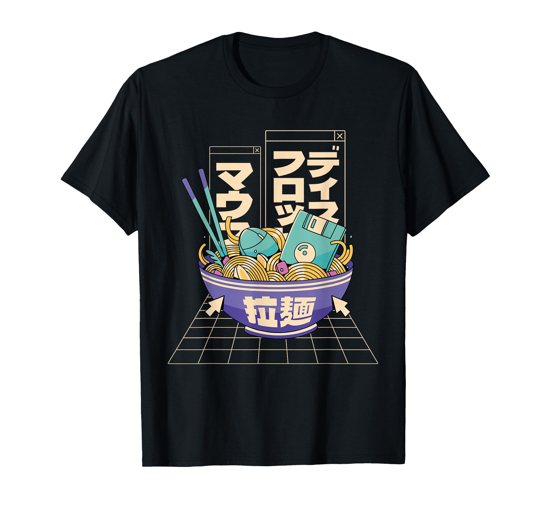 90S Tech Ramen Bowl Vaporwave T-Shirt - Fun Novelty Design for Adults - T-Shirt, Sweatshirt, Hoodie
