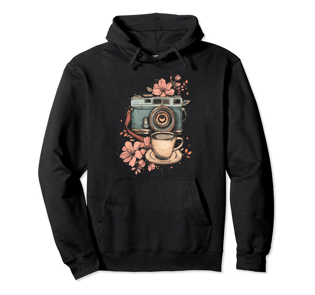 Photographer Coffee Camera Flowers Hoodie - Aesthetic Graphic for Adults - T-Shirt, Sweatshirt, Hoodie