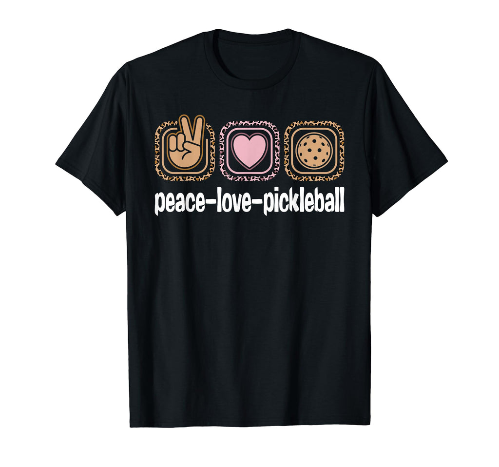 Pickleball Leopard Peace Love Pickleball T-Shirt - Novelty Apparel Unisex - T-Shirt, Sweatshirt, Hoodie
