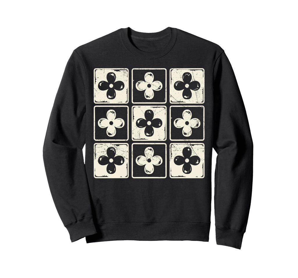 Colorful Checkered Flowers Tees Sweatshirt - Fun Novelty Design for Adults - T-Shirt, Sweatshirt, Hoodie