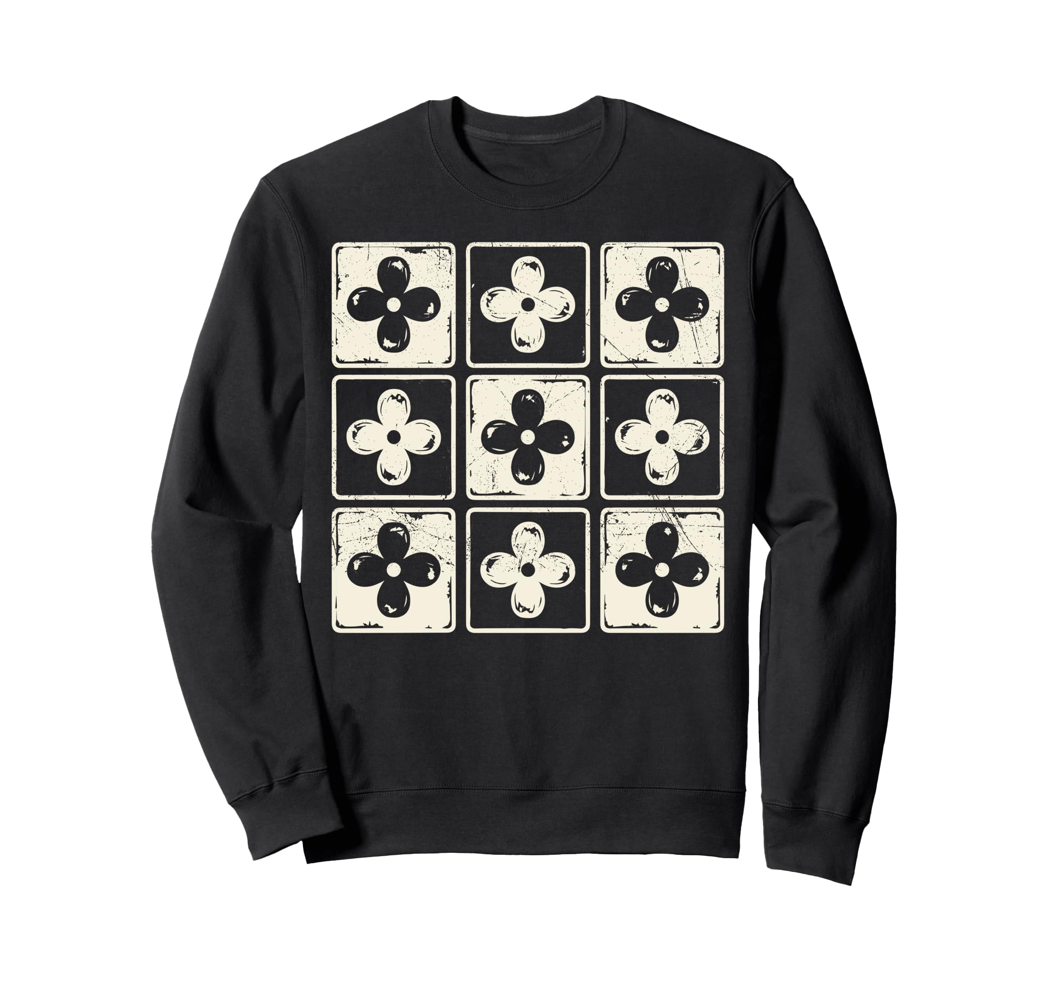 Colorful Checkered Flowers Tees Sweatshirt - Fun Novelty Design for Adults - T-Shirt, Sweatshirt, Hoodie