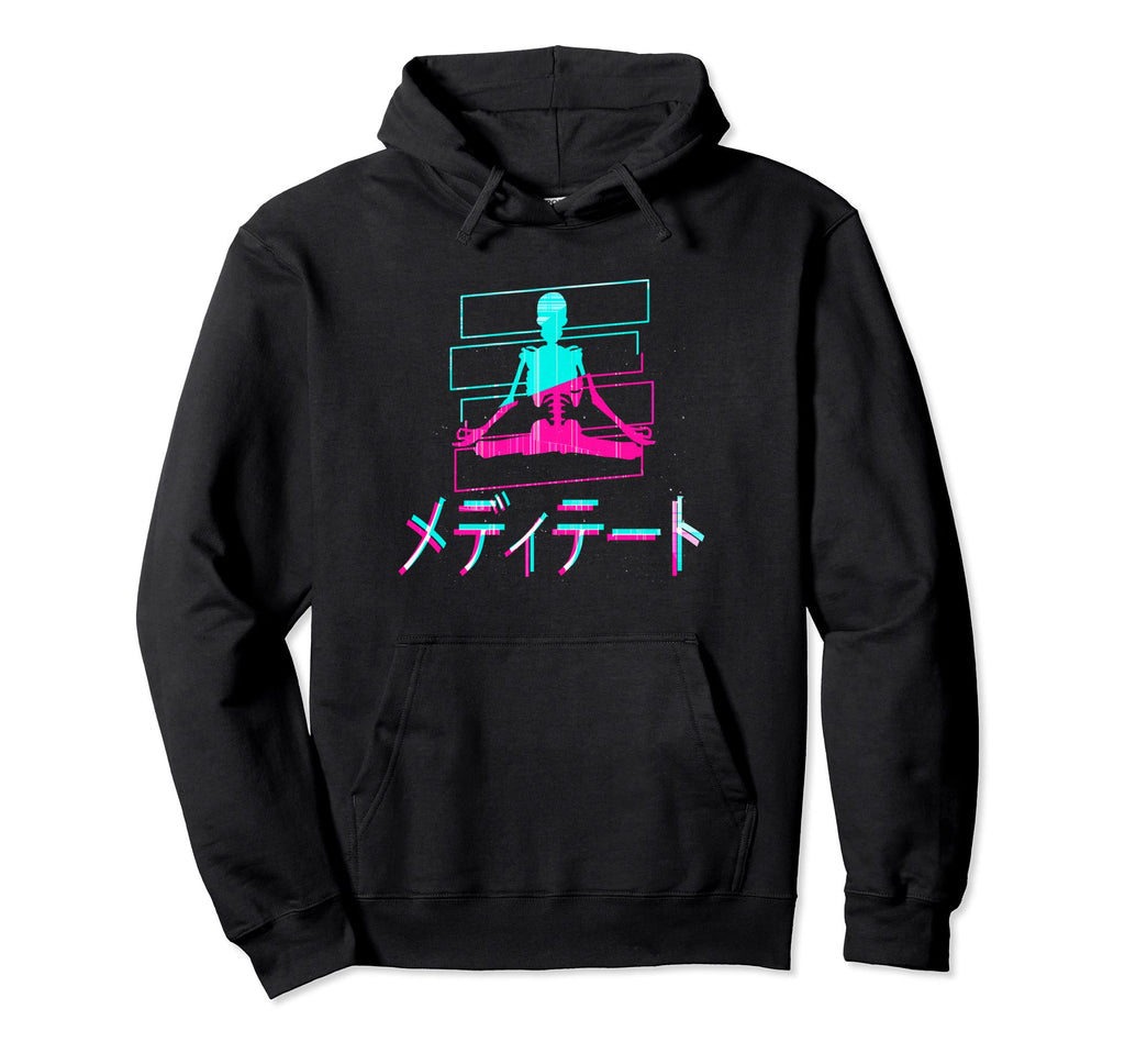 Skeleton Meditate Glitch Japanese Hoodie - Casual Everyday Wear for Adults - T-Shirt, Sweatshirt, Hoodie