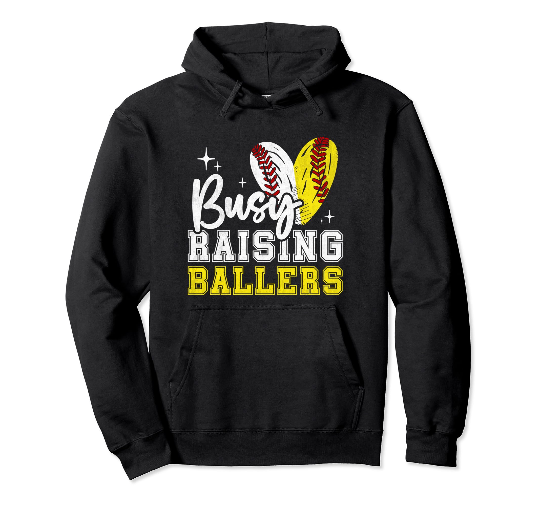 Funny Busy Raising Ballers Softball Hoodie - Novelty Apparel for Adults - T-Shirt, Sweatshirt, Hoodie