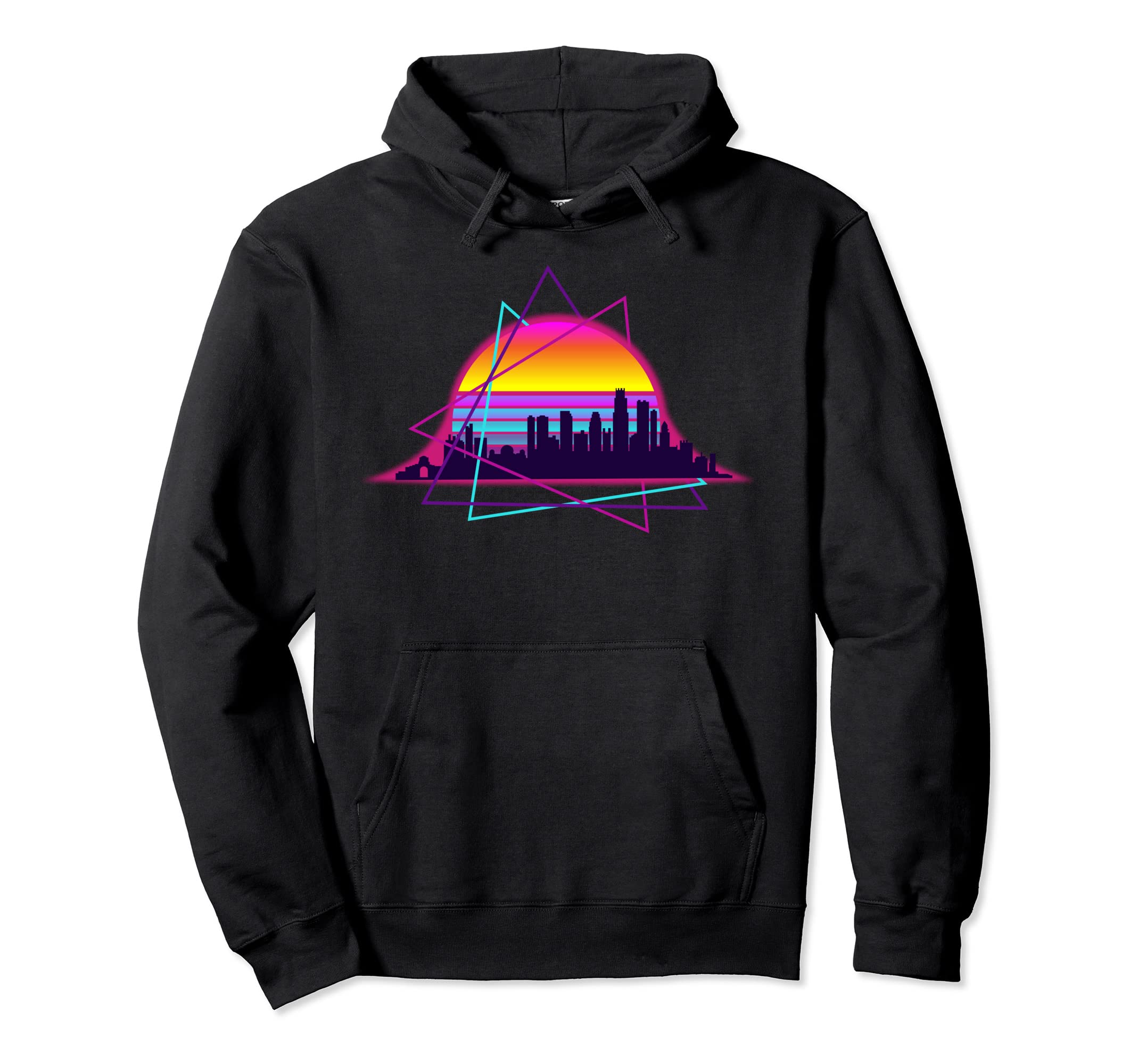 Synthwave Sunset Over Los Angeles Outrun Hoodie - Graphic Print Men Women - T-Shirt, Sweatshirt, Hoodie
