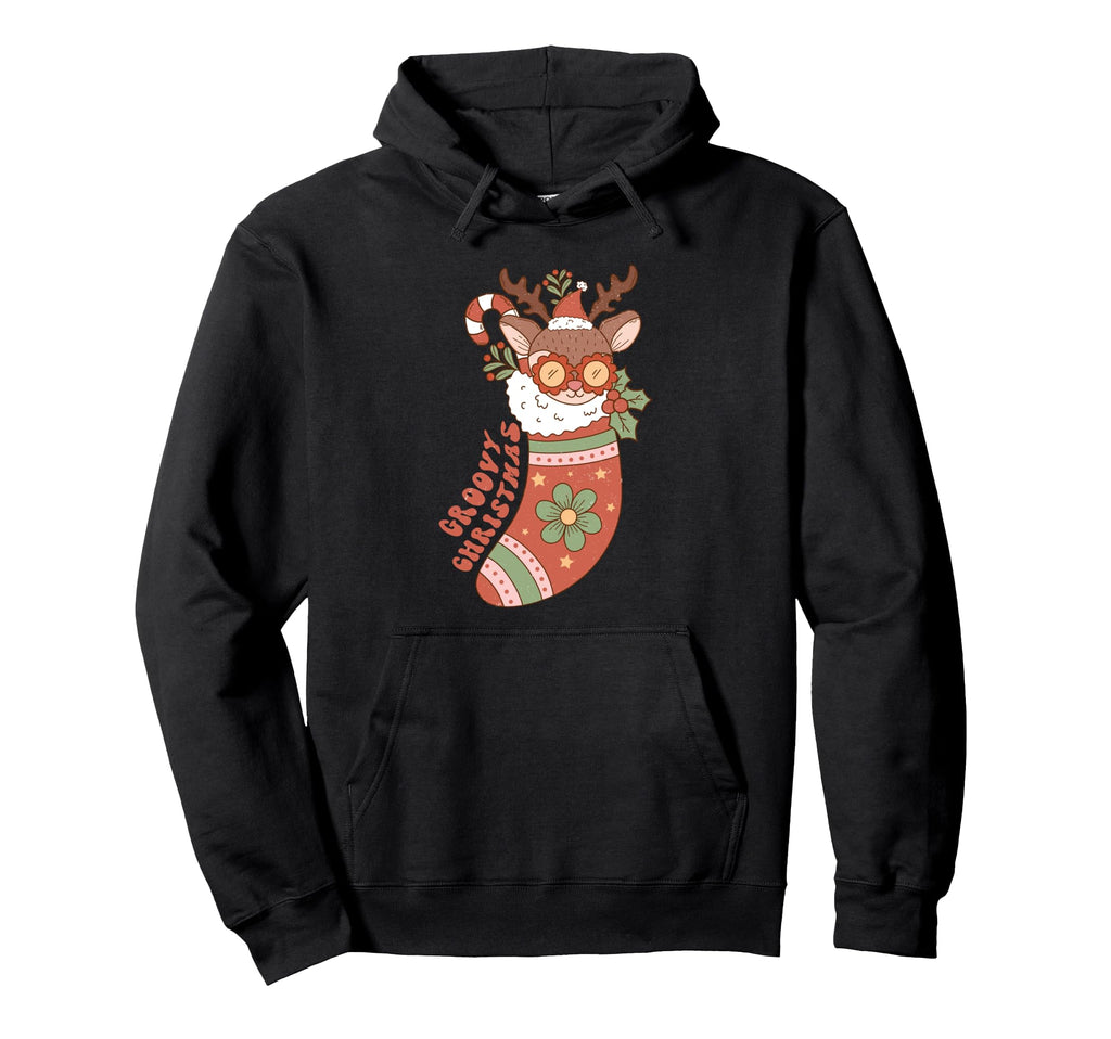 Groovy Reindeer Stocking Boho Aesthetic Hoodie - Unique Graphic Unisex - T-Shirt, Sweatshirt, Hoodie