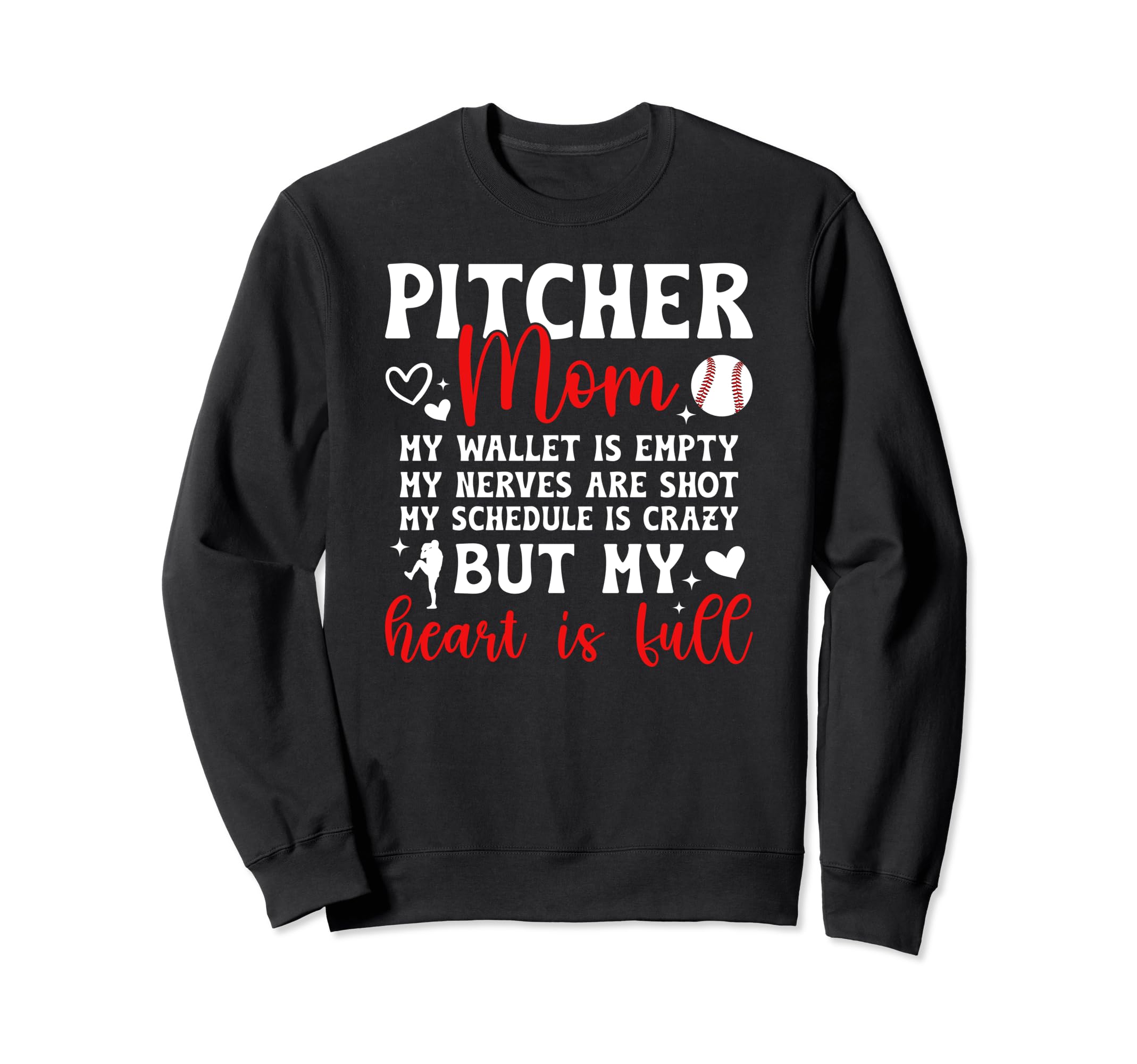 Baseball Pitcher Mom My Heart Is Sweatshirt - Custom Art Print for Adults - T-Shirt, Sweatshirt, Hoodie