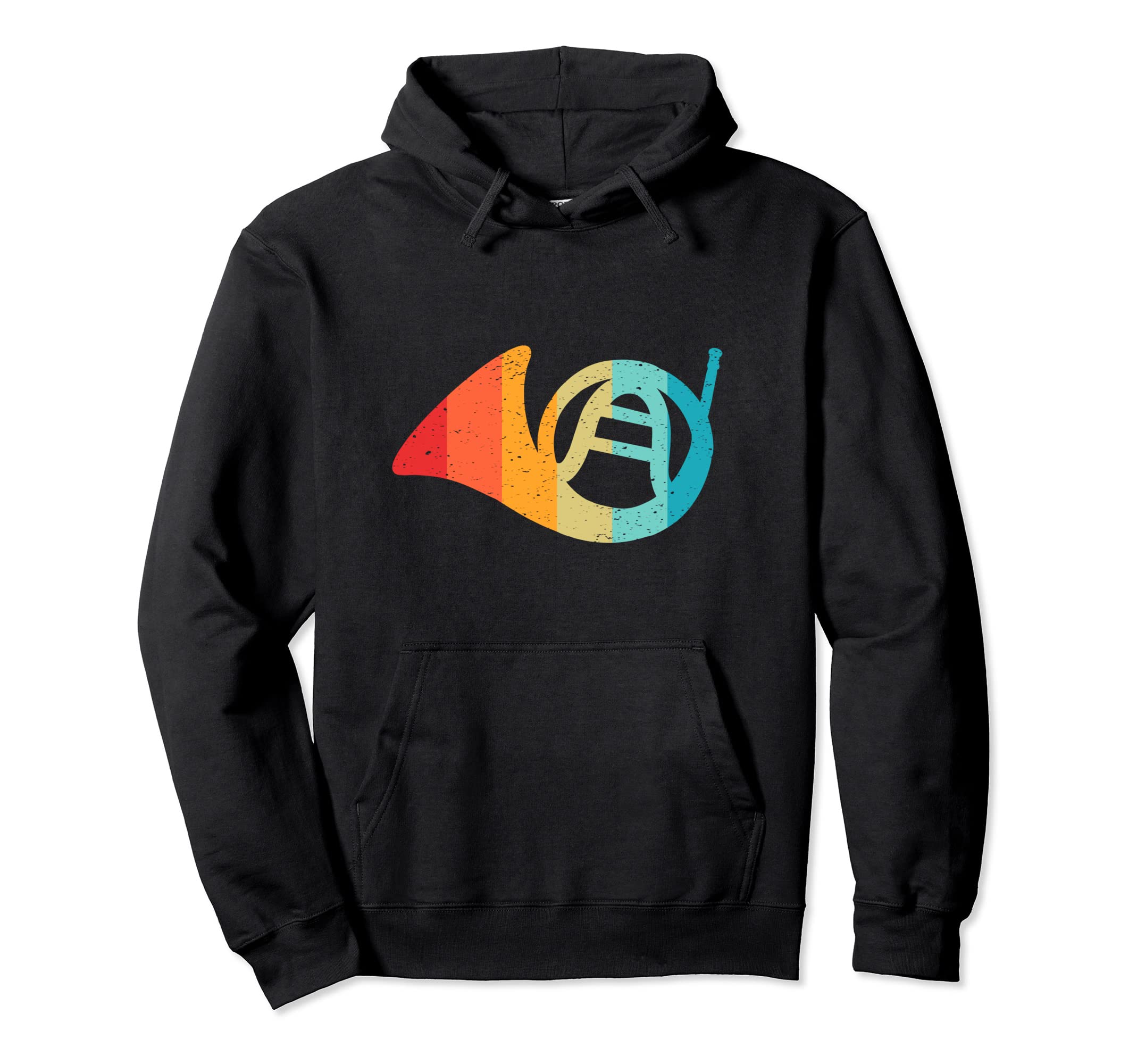 French Horn Silhouette 80S Distressed Hoodie - Novelty Apparel Men Women - T-Shirt, Sweatshirt, Hoodie