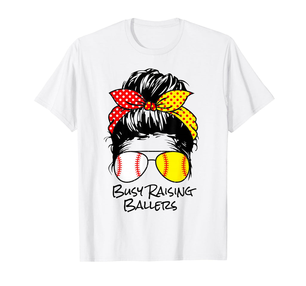 Busy Raising Ballers Messy Bun Womens T-Shirt - Custom Art Print Men Women - T-Shirt, Sweatshirt, Hoodie