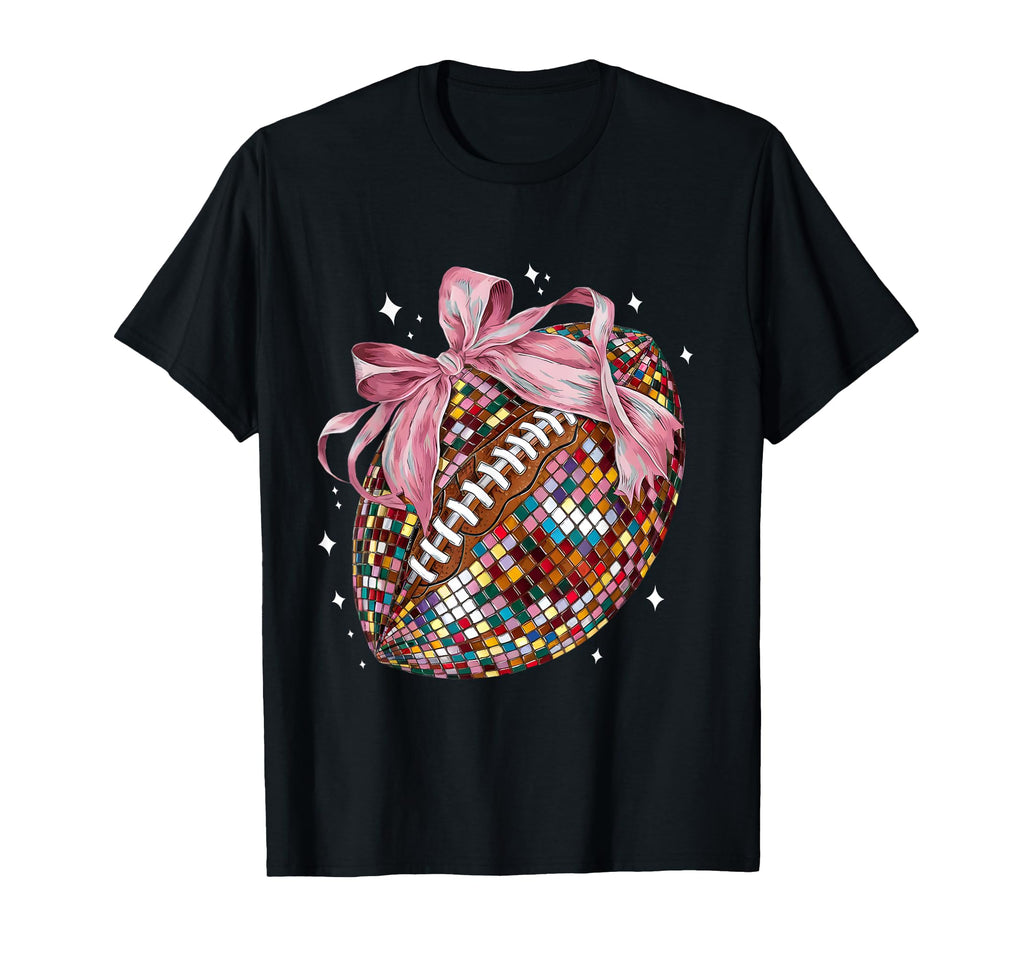 Bow Coquette Football Disco Ball Game Day T-Shirt - Unique Graphic Unisex - T-Shirt, Sweatshirt, Hoodie