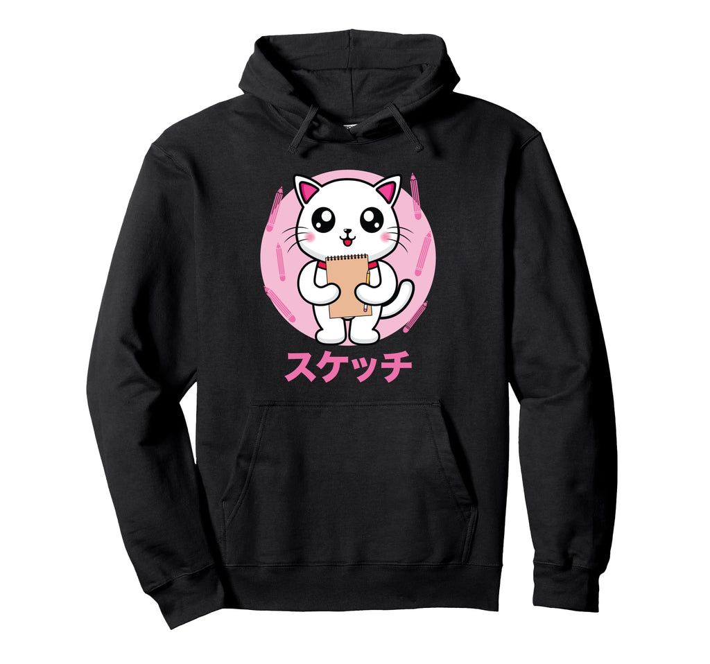 Cat Sketching Vaporwave Aesthetics Hoodie - Minimalist Print Men Women - T-Shirt, Sweatshirt, Hoodie
