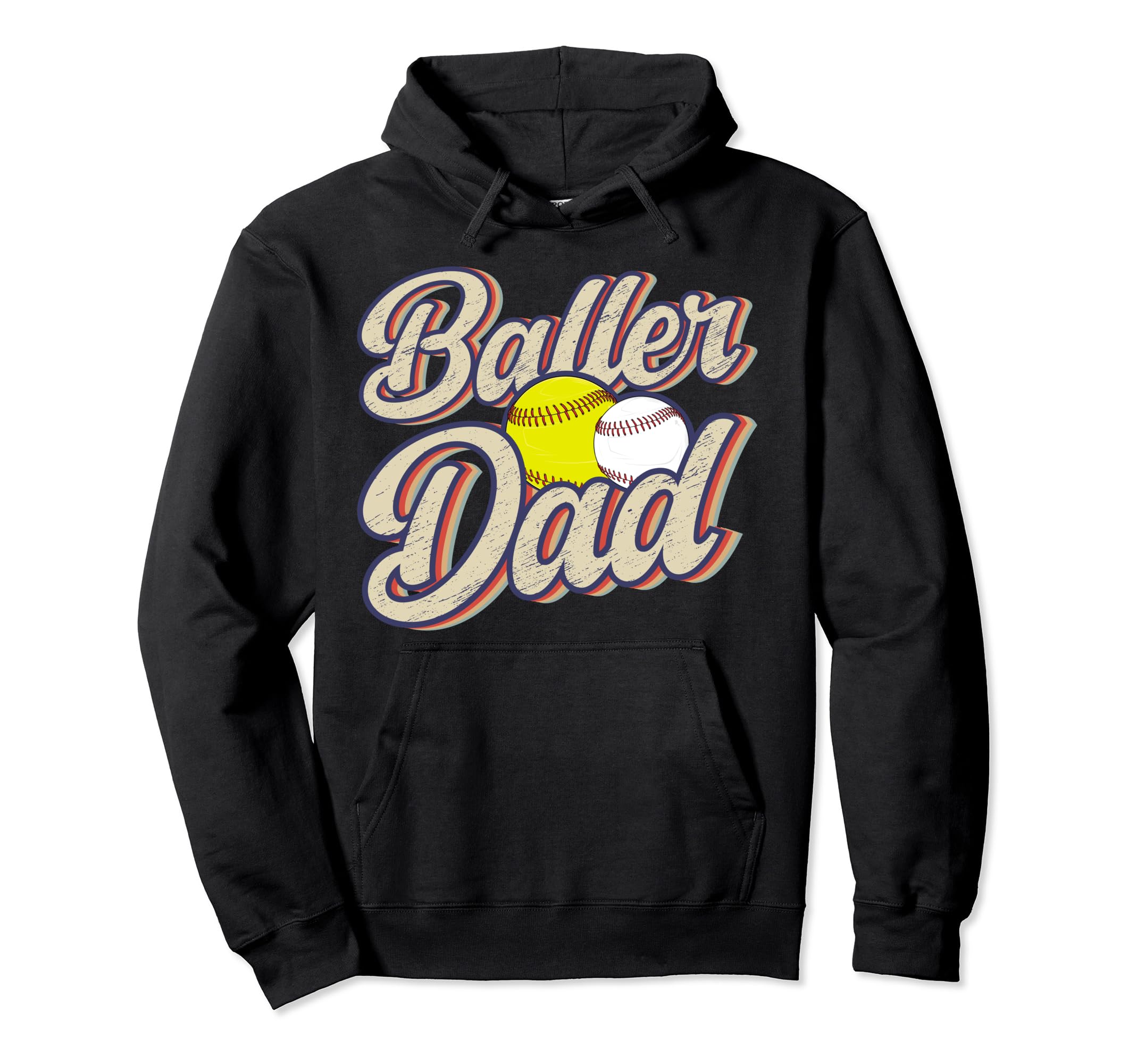Baller Dad Softball Baseball Dad Hoodie - Graphic Print for Adults - T-Shirt, Sweatshirt, Hoodie