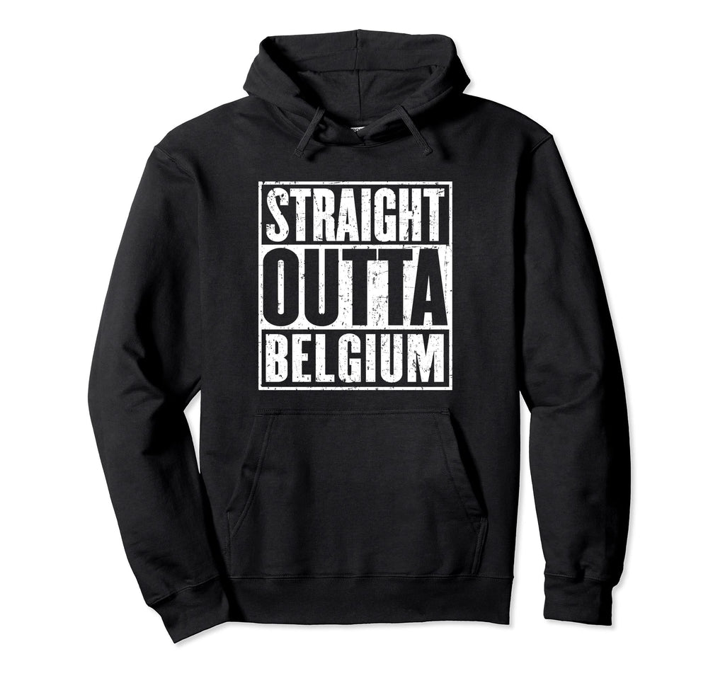 Straight Outta Belgium Distressed Hoodie - Graphic Print for Adults - T-Shirt, Sweatshirt, Hoodie