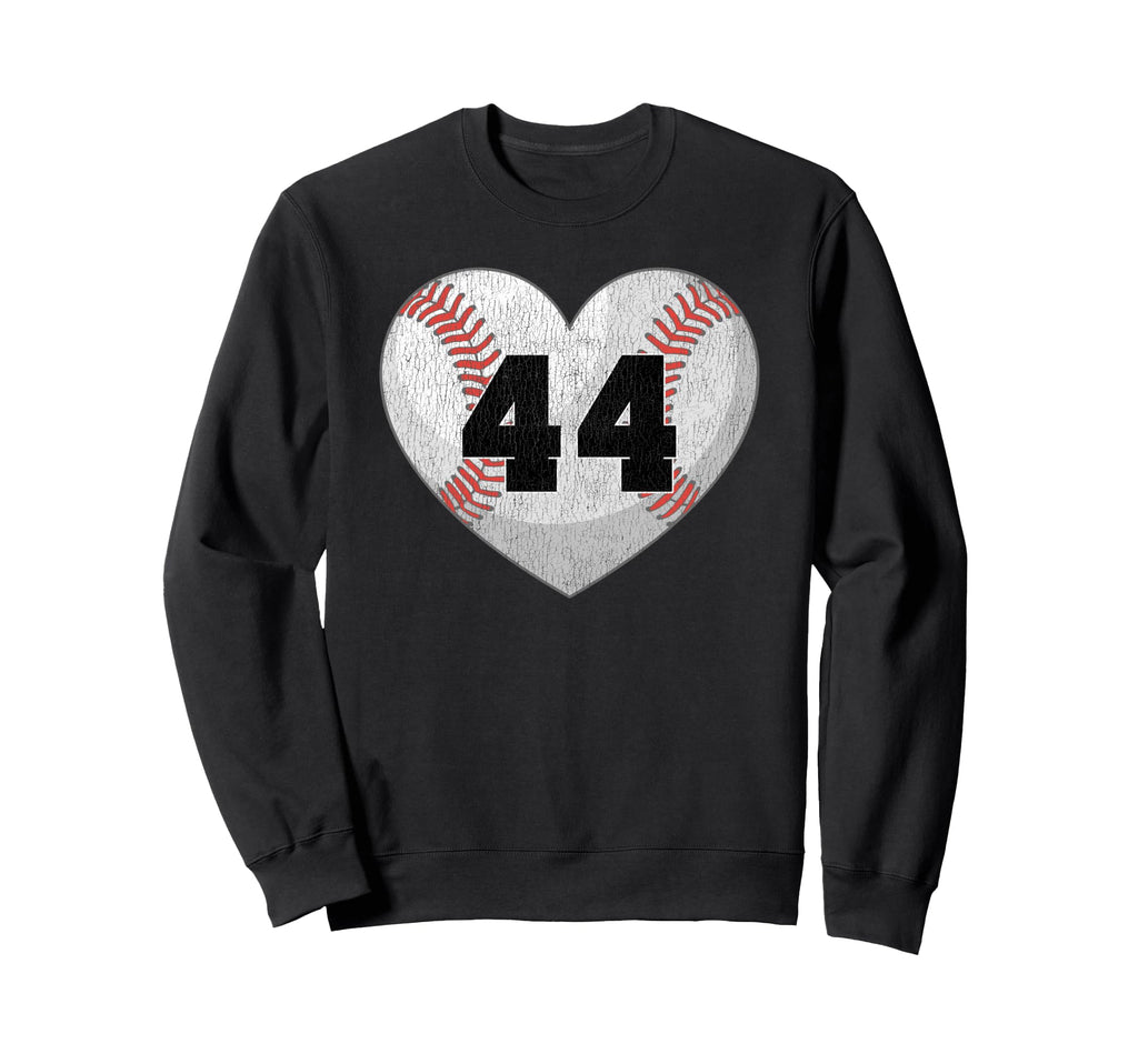 Baseball Number 44 Distressed Heart Sweatshirt - Graphic Print Men Women - T-Shirt, Sweatshirt, Hoodie