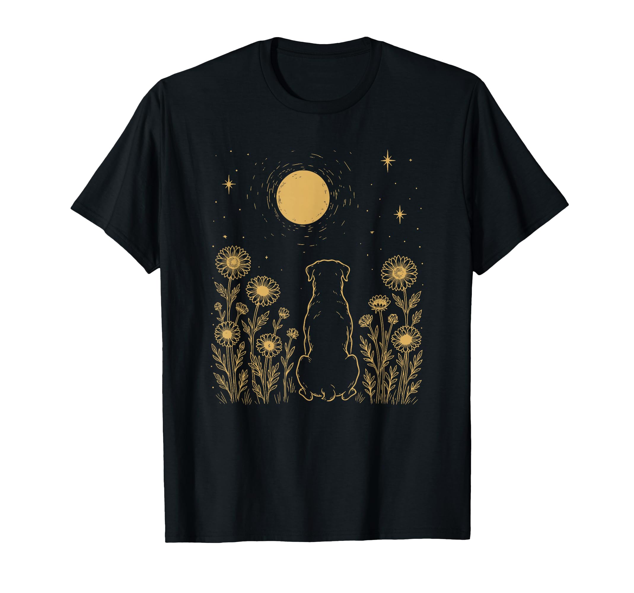 Boho Floral Rottweiler Moon T-Shirt - Fun Novelty Design for Adults - T-Shirt, Sweatshirt, Hoodie