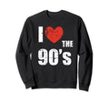 I Love 90S Distressed Heart Party Sweatshirt - Minimalist Print Unisex - T-Shirt, Sweatshirt, Hoodie