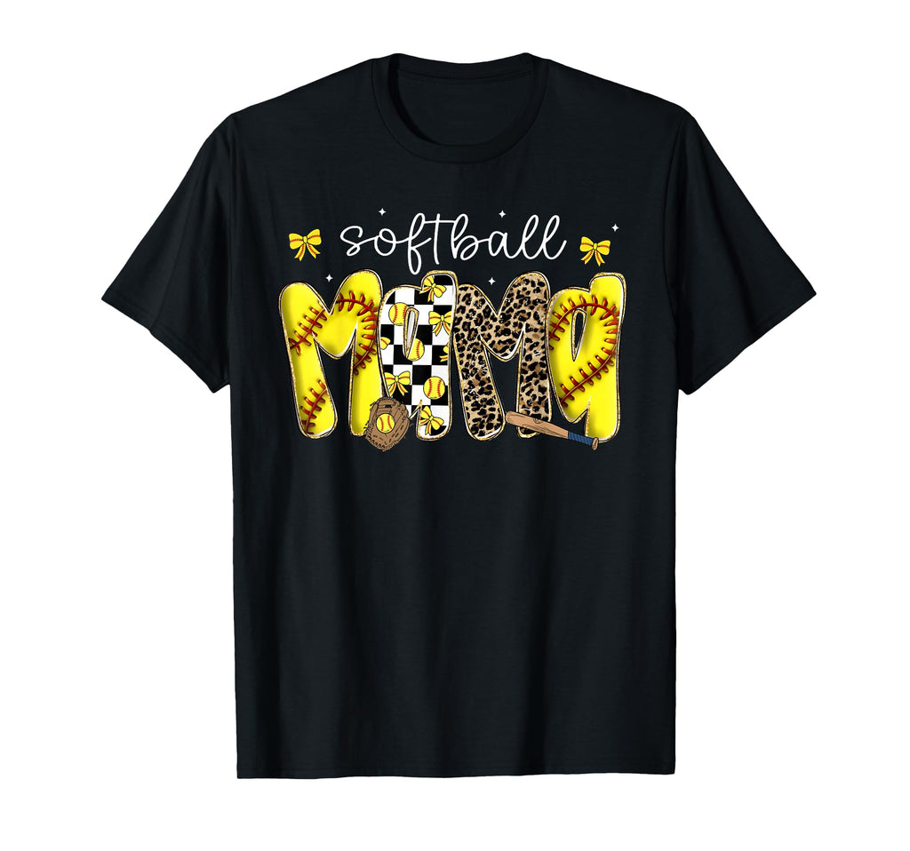 Softball Mama Leopard Coquette Bow Mom T-Shirt - Unique Graphic Unisex - T-Shirt, Sweatshirt, Hoodie