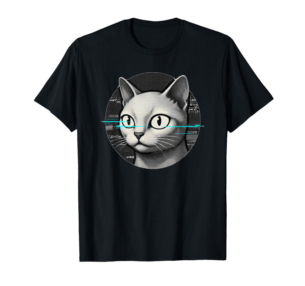 Glitch Cat Face Y2K Cyber Aesthetic T-Shirt - Streetwear Style Men Women - T-Shirt, Sweatshirt, Hoodie