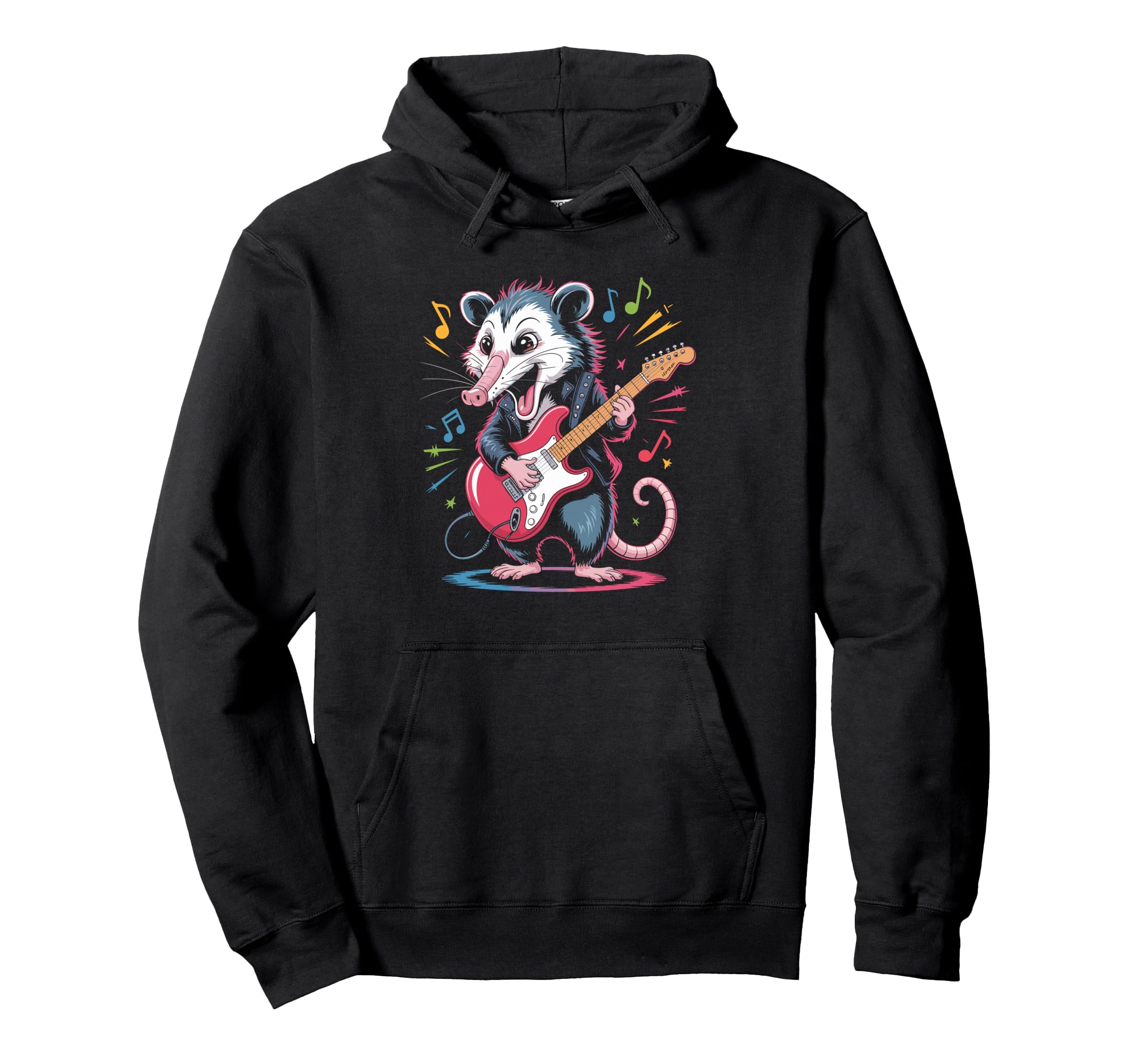 Possum Playing Electric Guitar Funny Hoodie - Aesthetic Graphic for Adults - T-Shirt, Sweatshirt, Hoodie