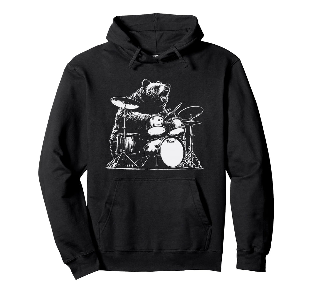 Funny Bear Playing Drums Rock Music Hoodie - Graphic Print for Adults - T-Shirt, Sweatshirt, Hoodie
