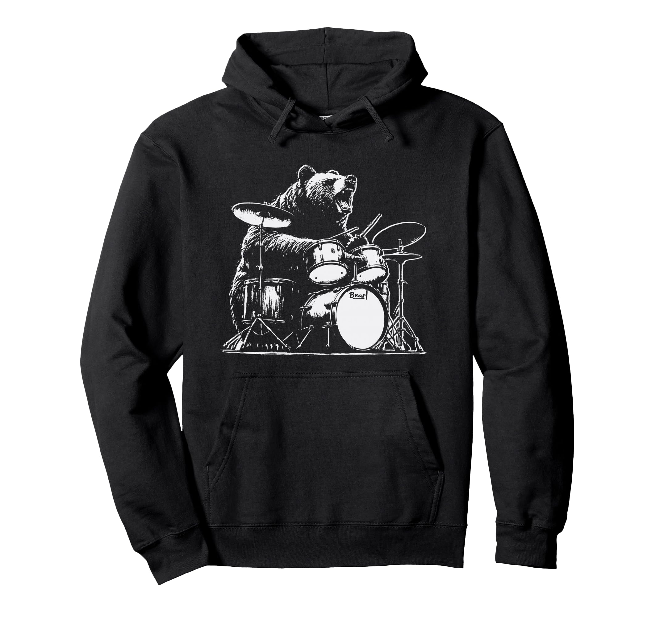 Funny Bear Playing Drums Rock Music Hoodie - Graphic Print for Adults - T-Shirt, Sweatshirt, Hoodie